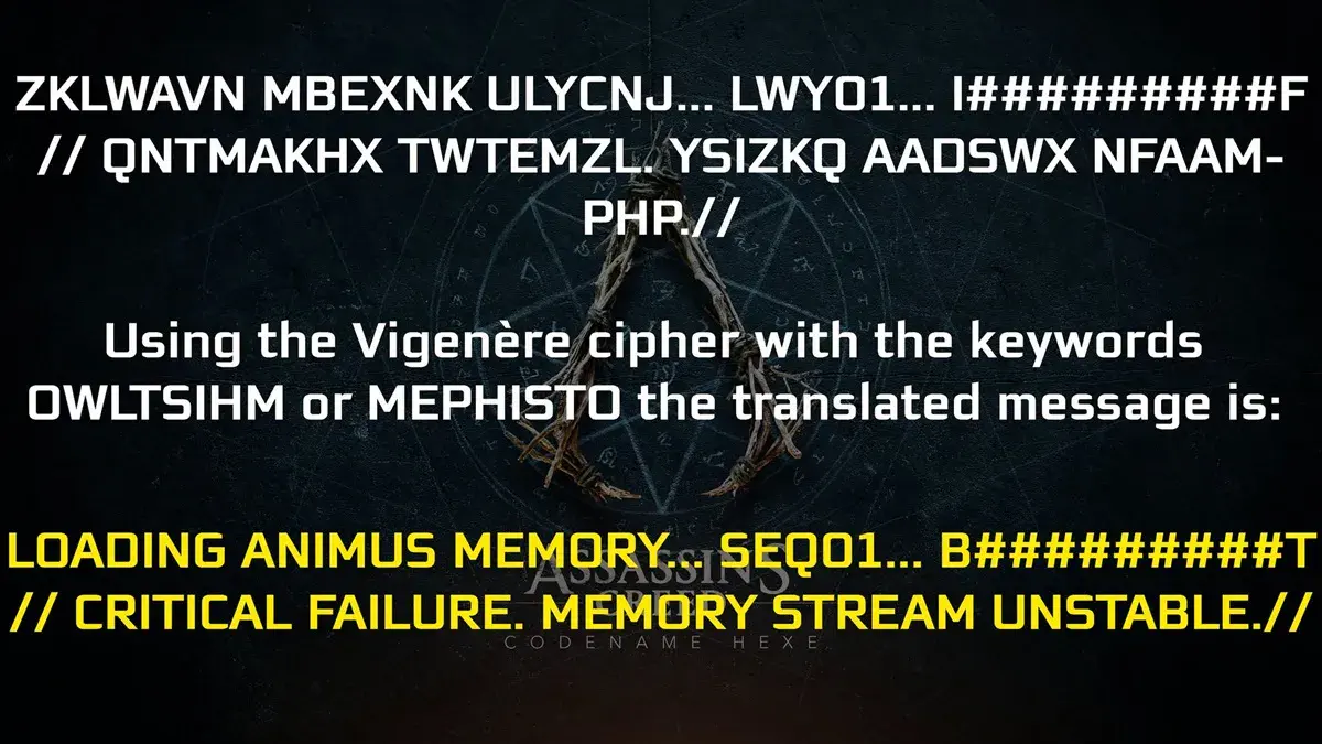Le Code crypté donné par Ubisoft pour Assassin's Creed Hexe