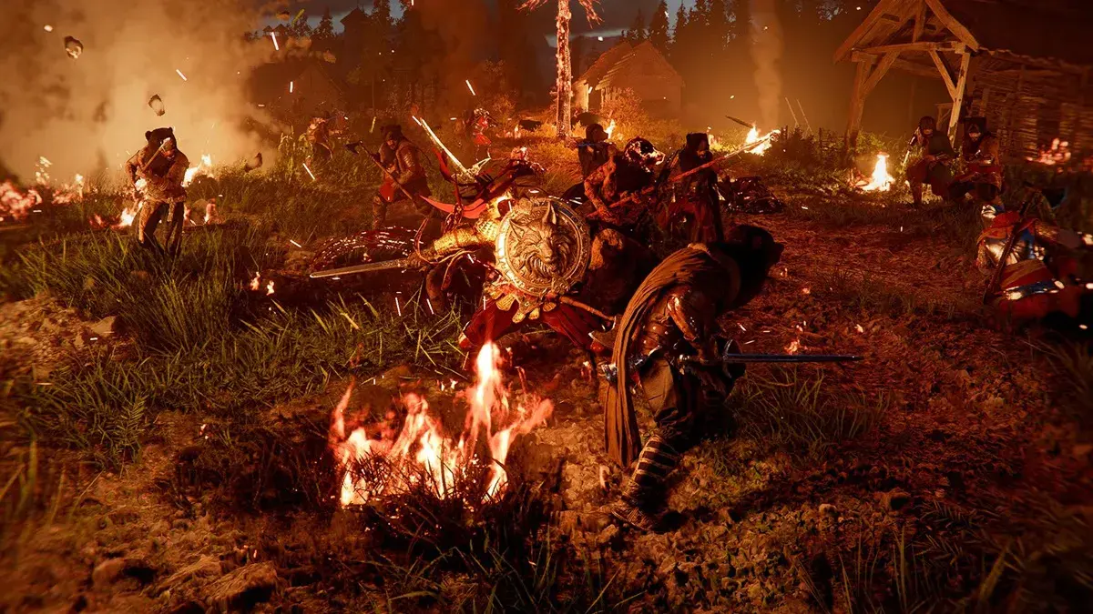 crimson desert nighttime combat battle warfare