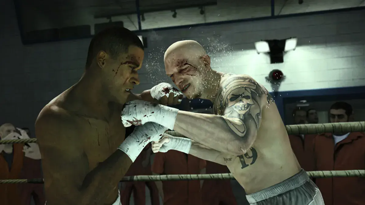 Combat à mains bandées dans une salle de prison, mode Champion de Fight Night Champion