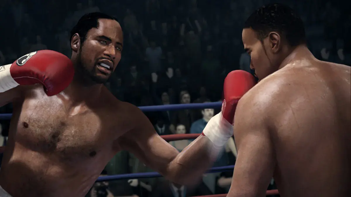 Lennox Lewis frappe son adversaire sur le ring dans Fight Night Champion
