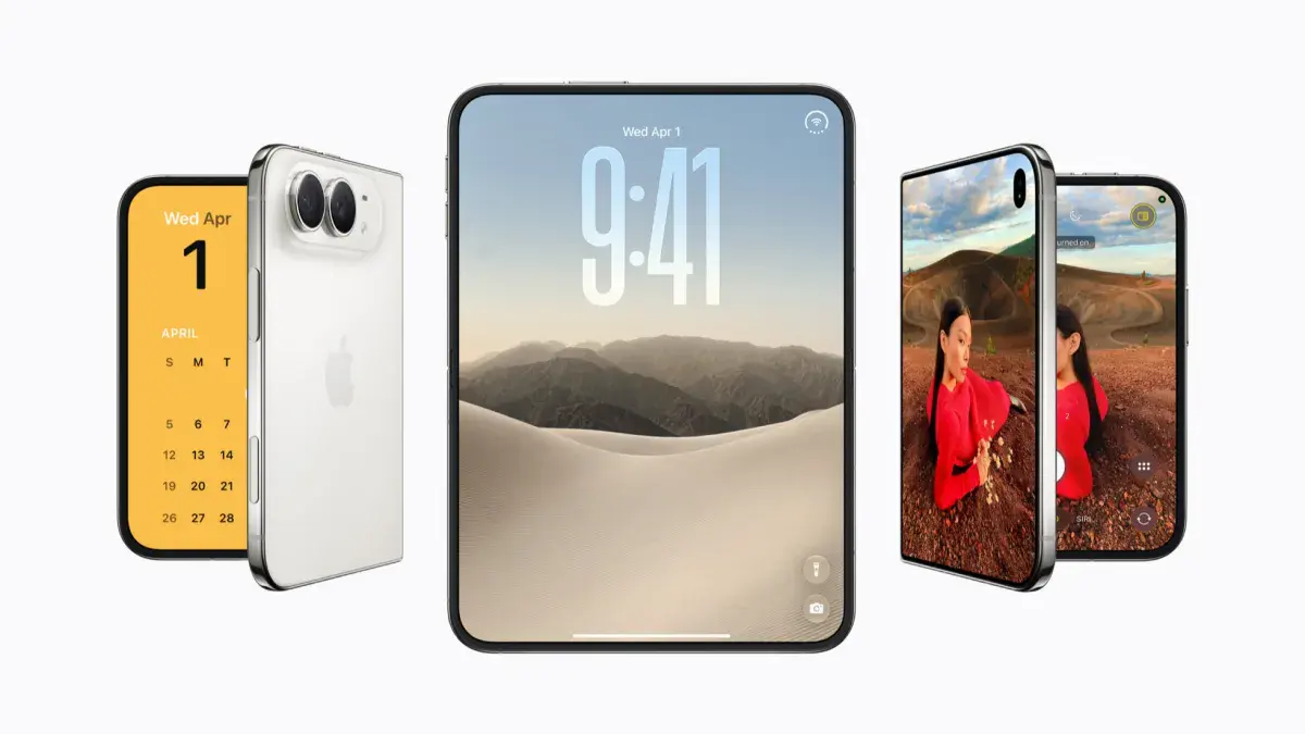 Plusieurs iPhone Duo, l'un fermé vu de dos, un autre déplié sur son écran interne