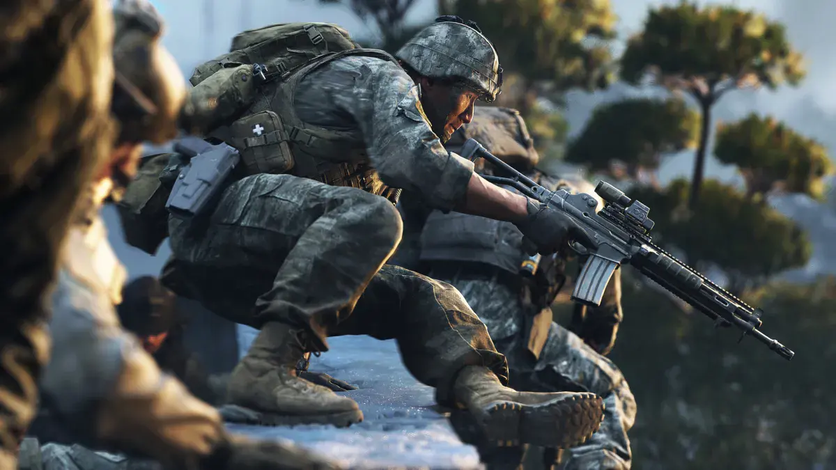 Une escouade à couvert dans un décor enneigé, dans la campagne de Call of Duty: Modern Warfare 4