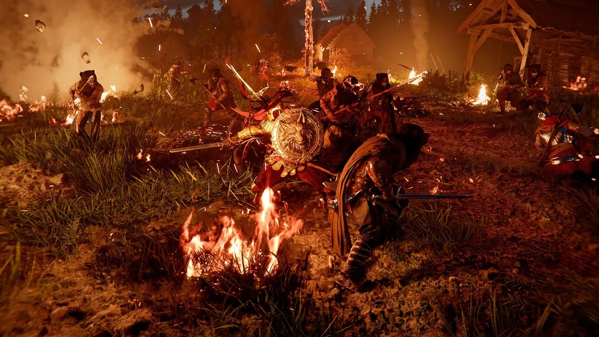 crimson desert nighttime combat battle warfare